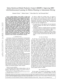 Safety Reinforced Model Predictive Control (SRMPC): Improving MPC with Reinforcement Learning for Motion Planning in Autonomous Driving