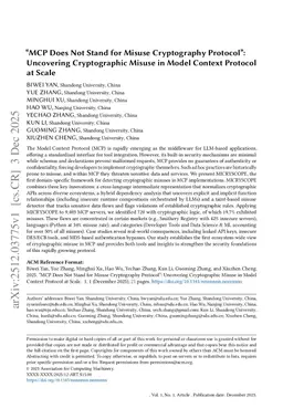 "MCP Does Not Stand for Misuse Cryptography Protocol": Uncovering Cryptographic Misuse in Model Context Protocol at Scale