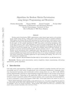 Algorithms for Boolean Matrix Factorization using Integer Programming and Heuristics