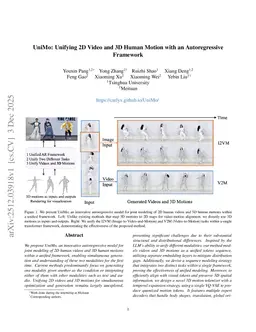 UniMo: Unifying 2D Video and 3D Human Motion with an Autoregressive Framework