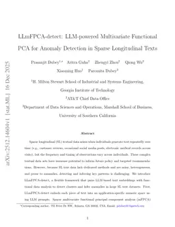 LLmFPCA-detect: LLM-powered Multivariate Functional PCA for Anomaly Detection in Sparse Longitudinal Texts
