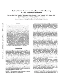 Feature-Centric Unsupervised Node Representation Learning Without Homophily Assumption