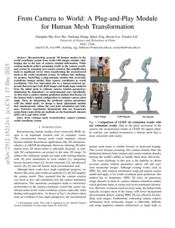From Camera to World: A Plug-and-Play Module for Human Mesh Transformation