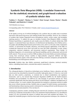 Synthetic Data Blueprint (SDB): A modular framework for the statistical, structural, and graph-based evaluation of synthetic tabular data