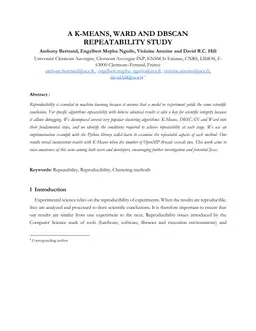 A K-Means, Ward and DBSCAN repeatability study