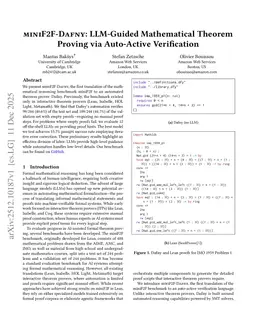MiniF2F-Dafny: LLM-Guided Mathematical Theorem Proving via Auto-Active Verification