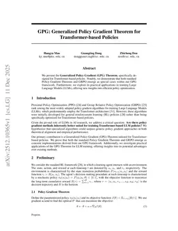GPG: Generalized Policy Gradient Theorem for Transformer-based Policies