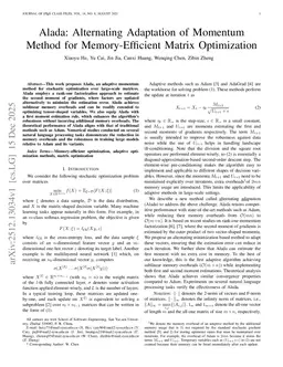Alada: Alternating Adaptation of Momentum Method for Memory-Efficient Matrix Optimization