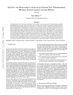 Security and Detectability Analysis of Unicode Text Watermarking Methods Against Large Language Models