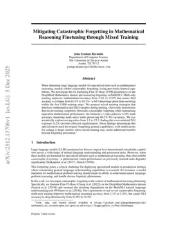 Mitigating Catastrophic Forgetting in Mathematical Reasoning Finetuning through Mixed Training