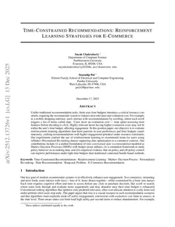 Time-Constrained Recommendations: Reinforcement Learning Strategies for E-Commerce