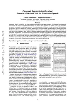 Paragraph Segmentation Revisited: Towards a Standard Task for Structuring Speech
