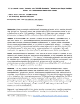 LLM-Assisted Abstract Screening with OLIVER: Evaluating Calibration and Single-Model vs. Actor-Critic Configurations in Literature Reviews