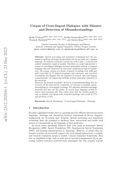 Corpus of Cross-lingual Dialogues with Minutes and Detection of Misunderstandings
