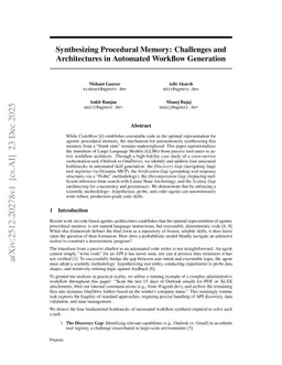Synthesizing Procedural Memory: Challenges and Architectures in Automated Workflow Generation