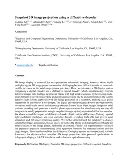 Snapshot 3D image projection using a diffractive decoder