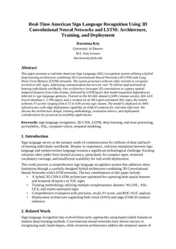 Real-Time American Sign Language Recognition Using 3D Convolutional Neural Networks and LSTM: Architecture, Training, and Deployment