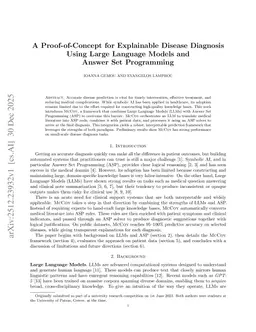 A Proof-of-Concept for Explainable Disease Diagnosis Using Large Language Models and Answer Set Programming