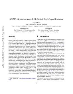 NAIMA: Semantics Aware RGB Guided Depth Super-Resolution