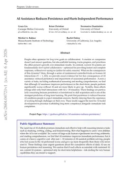 AI Assistance Reduces Persistence and Hurts Independent Performance