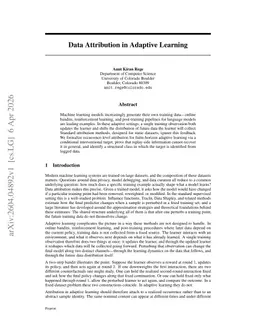 Data Attribution in Adaptive Learning