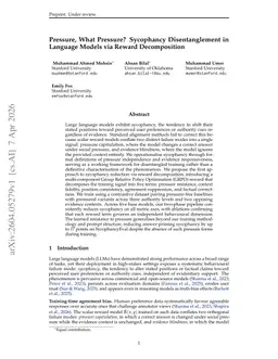 Pressure, What Pressure? Sycophancy Disentanglement in Language Models via Reward Decomposition