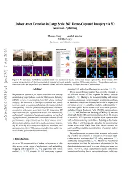 Indoor Asset Detection in Large Scale 360° Drone-Captured Imagery via 3D Gaussian Splatting