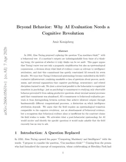 Beyond Behavior: Why AI Evaluation Needs a Cognitive Revolution
