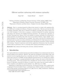 Efficient machine unlearning with minimax optimality
