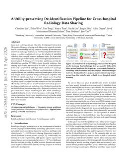 A Utility-preserving De-identification Pipeline for Cross-hospital Radiology Data Sharing