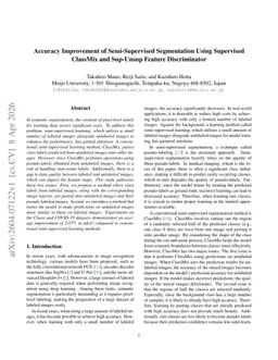 Accuracy Improvement of Semi-Supervised Segmentation Using Supervised ClassMix and Sup-Unsup Feature Discriminator