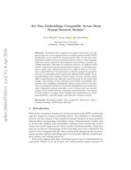 Are Face Embeddings Compatible Across Deep Neural Network Models?
