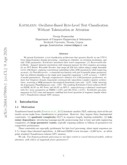 Kathleen: Oscillator-Based Byte-Level Text Classification Without Tokenization or Attention