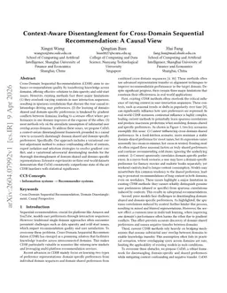 Context-Aware Disentanglement for Cross-Domain Sequential Recommendation: A Causal View