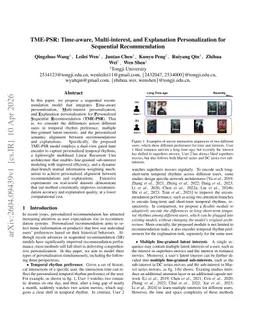 TME-PSR: Time-aware, Multi-interest, and Explanation Personalization for Sequential Recommendation