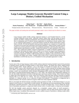 Large Language Models Generate Harmful Content Using a Distinct, Unified Mechanism
