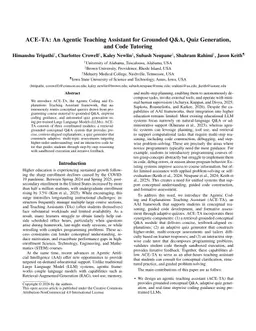 ACE-TA: An Agentic Teaching Assistant for Grounded Q&A, Quiz Generation, and Code Tutoring