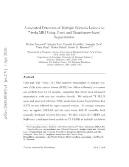 Automated Detection of Multiple Sclerosis Lesions on 7-tesla MRI Using U-net and Transformer-based Segmentation