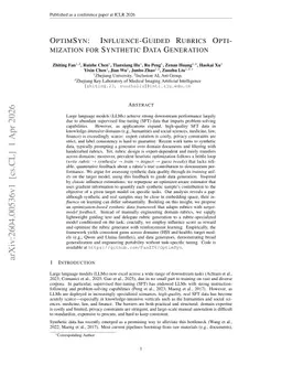 Optimsyn: Influence-Guided Rubrics Optimization for Synthetic Data Generation