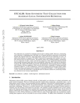 STCALIR: Semi-Synthetic Test Collection for Algerian Legal Information Retrieval