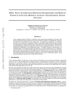 PDA: Text-Augmented Defense Framework for Robust Vision-Language Models against Adversarial Image Attacks