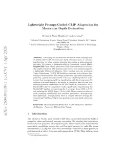 Lightweight Prompt-Guided CLIP Adaptation for Monocular Depth Estimation