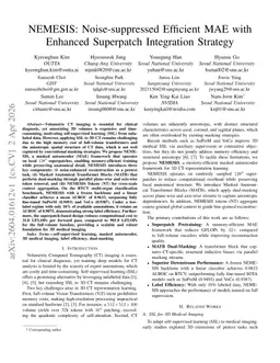 NEMESIS: Noise-suppressed Efficient MAE with Enhanced Superpatch Integration Strategy