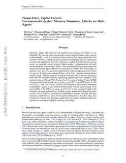 Poison Once, Exploit Forever: Environment-Injected Memory Poisoning Attacks on Web Agents