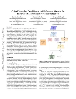 CoLoRSMamba: Conditional LoRA-Steered Mamba for Supervised Multimodal Violence Detection
