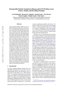 Interpretable Stylistic Variation in Human and LLM Writing Across Genres, Models, and Decoding Strategies