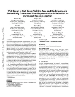 Well Begun is Half Done: Training-Free and Model-Agnostic Semantically Guaranteed User Representation Initialization for Multimodal Recommendation