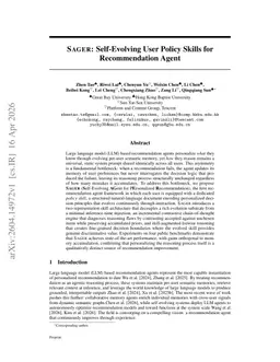 SAGER: Self-Evolving User Policy Skills for Recommendation Agent