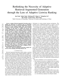 Rethinking the Necessity of Adaptive Retrieval-Augmented Generation through the Lens of Adaptive Listwise Ranking