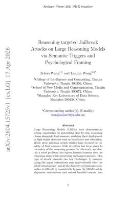 Reasoning-targeted Jailbreak Attacks on Large Reasoning Models via Semantic Triggers and Psychological Framing